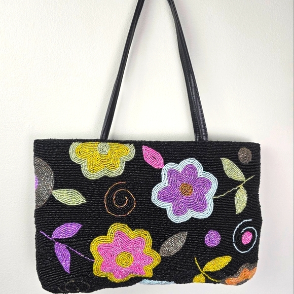 Vintage Handbags - Floral Boho Beaded Purse Vintage Chic Evening Bag Unique Hand Bag